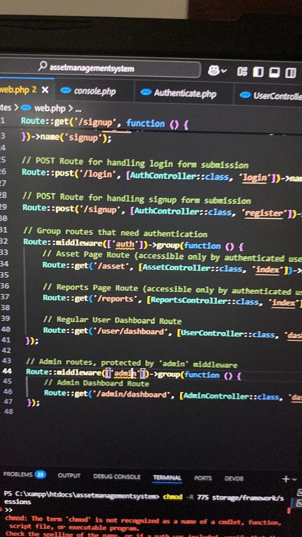 Routes file open in the editor